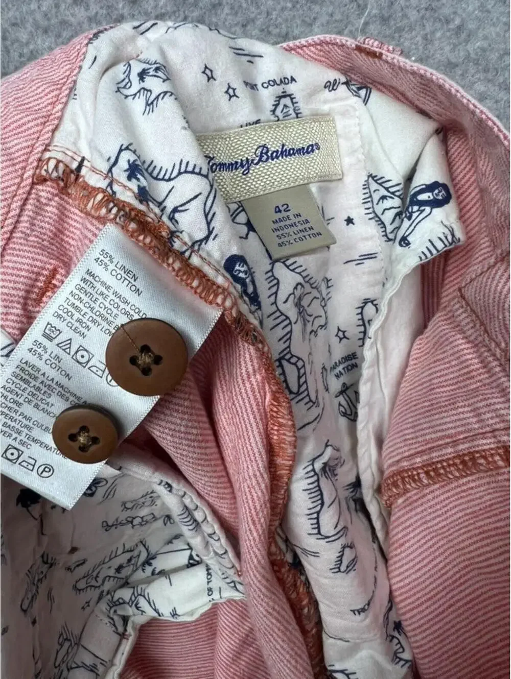 Tommy Bahama Shorts 42 Pink Stripe Linen Blend Quiet Luxury Old Money Coastal